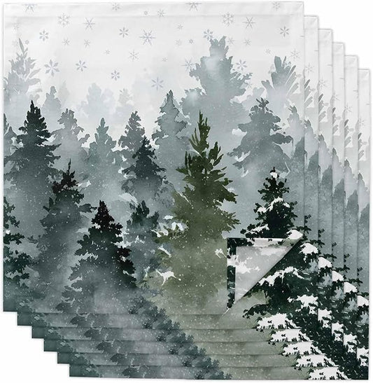 Christmas Cloth Napkins Set of 6, Watercolor Green Xmas Tree Winter Snowflake Dinner Napkins Cloth Washable, Cocktail Napkins Reusable for Wedding, Party, Birthday (20"x20") by Unknown