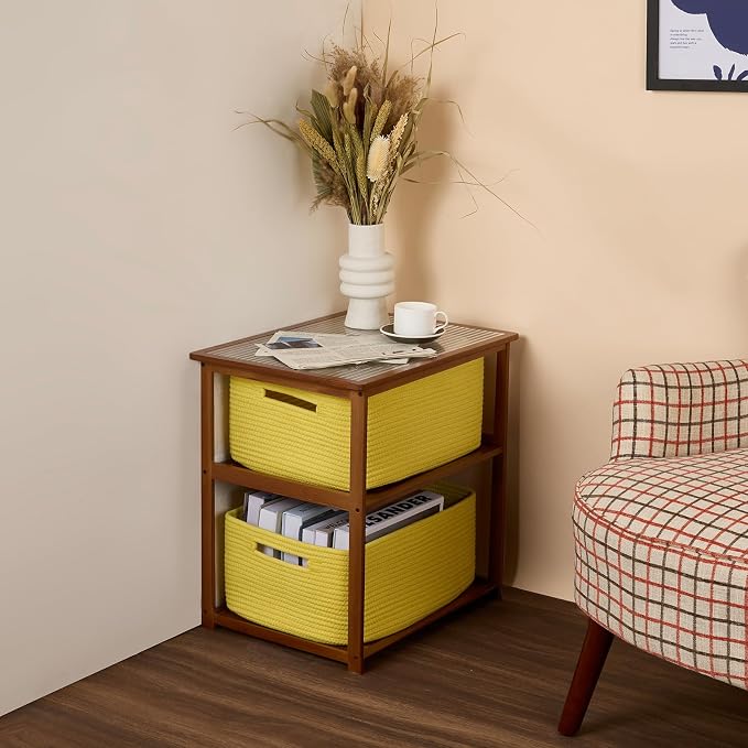 MiniArk Large Storage Baskets for Shelves, 17 x 13 x 7.5” Closet Organizers Bins for Clothes Blanket Towels, Baby Nursery, Toy Baskets Box, Woven Rope Baskets, 2 Packs Yellow - Image 8