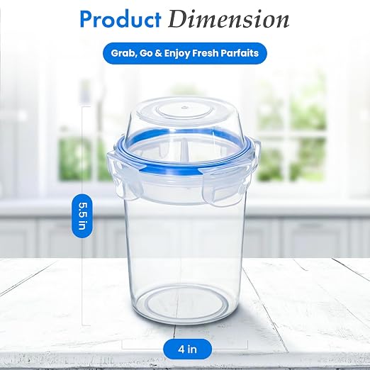480ml Airtight Cereal Storage Container with Separate Topping Cup Leak-Resistant Clip-Lock Lid Stackable Snack & Yogurt Cup for On-the-Go Breakfast Travel School Office & Daily Use, Set of 2 - Image 2
