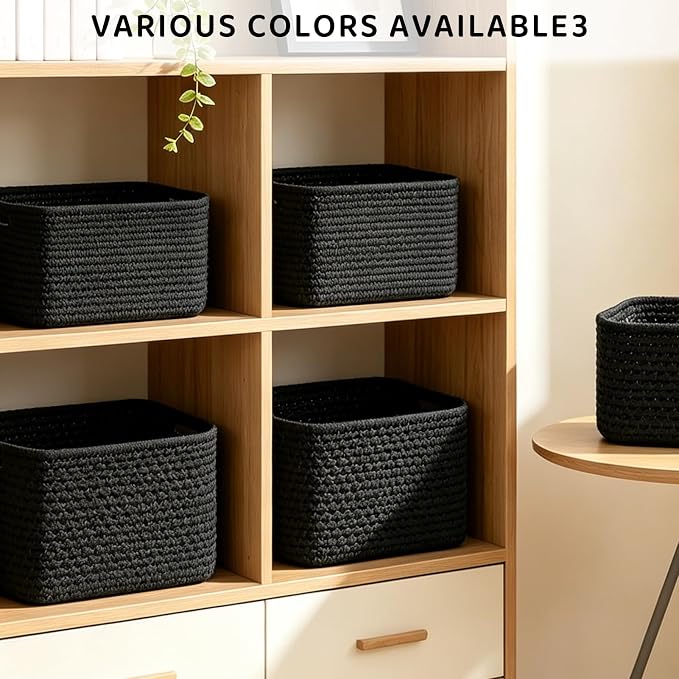 4 Pack Large Storage Baskets for Organizing, 16''Lx12''Wx8''H Woven Baskets for Storage Toys, Towels, Books, and Clothes, Cotton Rope Basket for Shelves with Handle - Image 4