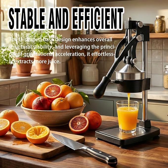 Cast Iron Juicer – Heavy Duty Manual Citrus Juicer, Professional Orange Press, Stainless Steel Lemon Squeezer & Lime Juice Extractor (Gray-Base-Style) - Image 2