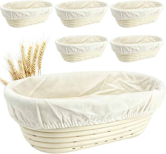 10 Inch banneton bread proofing basket, Set of 6 Natural Rattan Bread Proofing Basket with Linen Liners, Splinters-Free Handmade Brotform for Sourdough, Home & Professional Baking by Unknown
