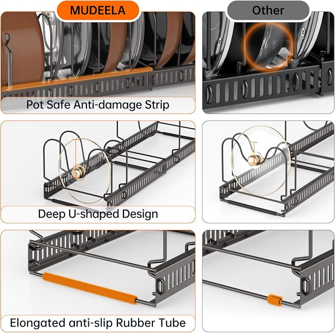 MUDEELA Expandable Pot Pan Lid Organizers inside Cabinet, 10 Divider-Bronze | Expandable 11.8–22.9", 10 Adjustable Divider, Tool-Free Assembly, Non-Slip, Scratch-Proof, For Pan Lid Cutting Board Bakeware - Image 4