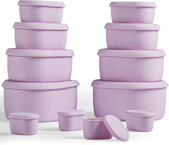 ISSEVE 12Pcs/Set Nesting Silicone Food Storage Containers with Lids, Purple | BPA-free, Reusable, Meal Prep Containers, Small Freezer Portions, Dishwasher Cleaning, Nested Cabinet Storage, 5 Sizes by ISSEVE