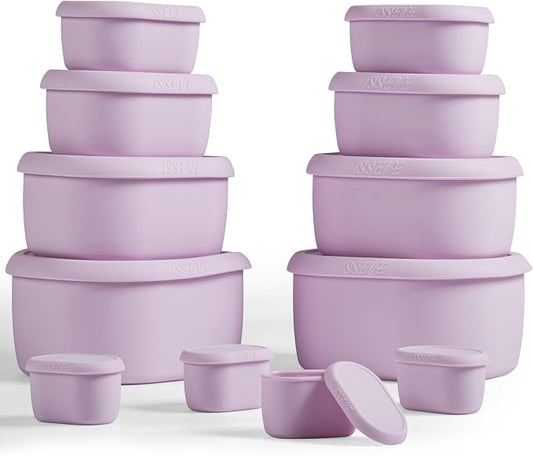 ISSEVE 12Pcs/Set Nesting Silicone Food Storage Containers with Lids, Purple | BPA-free, Reusable, Meal Prep Containers, Small Freezer Portions, Dishwasher Cleaning, Nested Cabinet Storage, 5 Sizes by ISSEVE