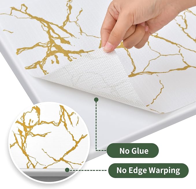 Drawer and Shelf Liner for Kitchen Cabinet Non Slip Waterproof | Shelf Paper 17 in X 20 Ft Non Adhesive Refrigerator Liners Gold White Marble Easy Liners for Bathroom Cupboard - Image 8