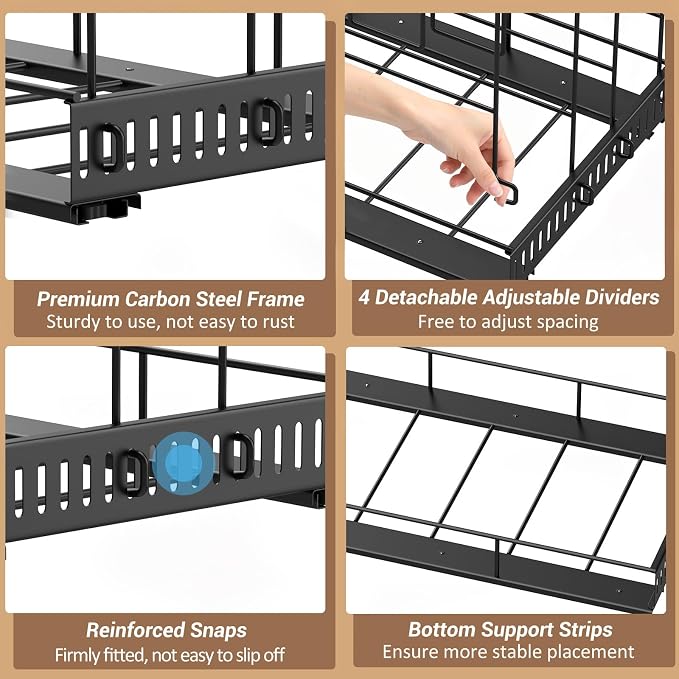 Housolution Pull Out Baking Tray and Cookie Sheet Cutting Board Organizer | 21.5" Deep & 12" Wide, 4 Adjustable Dividers, Sliding Rail Design, Sturdy Metal Structure, Adhesive/Screw Fixing - Image 6