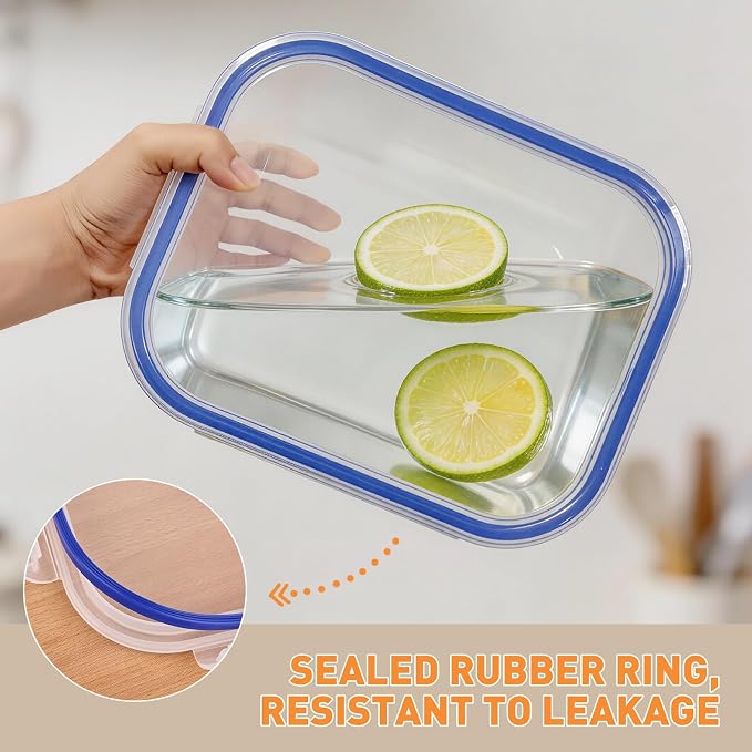 Liuruiyu 2 Pack 2260ml/76.4oz Glass Food Storage Containers with Lids, Meal Prep Containers, Airtight Bento Boxes with Leak Proof Locking for Microwave, Oven, Freezer and Dishwasher, BPA Free - Image 5