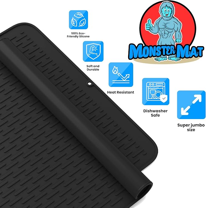 Extra Large (30 inch by 24 inch) heavy duty silicone dish drying mat for kitchen counters by MonsterMat (Black, XL - 30"x24") - Image 5
