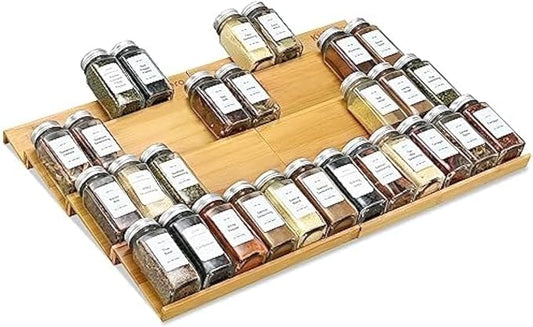 Spice Drawer Organzier,4 Tiers- 8Pcs Bamboo Spice Rack Tray Insert for Cabinet Drawer Countertop, Kitchen Seasoning Storage Drawer Organization,22" Wide x 15.8" Deep （Hold UP To 48 Jars by KitHero