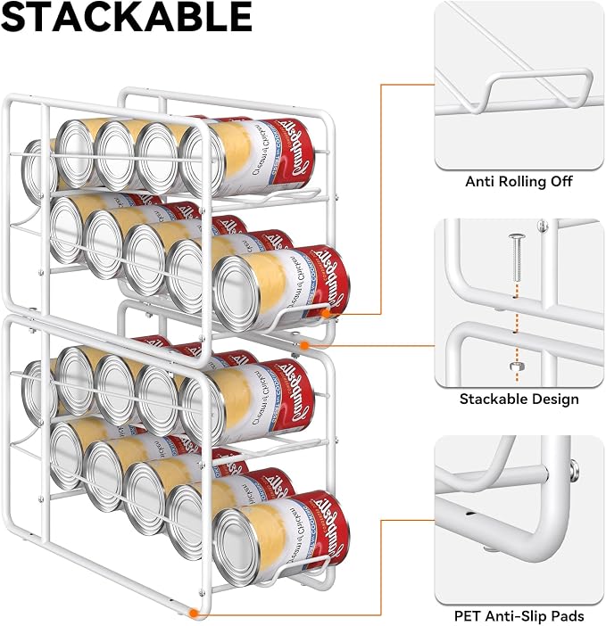 MOOACE 4 Pack Can Organizer for Pantry, Soda Can Dispenser Rack, White | Stackable Canned Food Storage, Beverage Soup Cans Holder Fridge & Kitchen Cabinet Organizers and Storage - Image 4