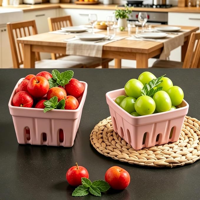 Ceramic Berry Basket, 5.4" Colander Set of 2 with Holes | Drainage holes help excess water flow away after washing berries, grapes, cherries, tomatoes, and fresh fruit - Image 8