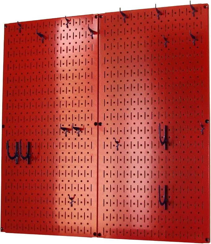 Wall Control Kitchen Pegboard Organizer Pots and Pans Storage Rack Organization Kit with Red Pegboard and Blue Accessories - Image 2