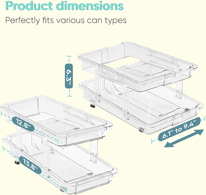 VUSIGN Expandable Soda Can Organizer 2 Pack, Adjustable Width Can Dispenser for Refrigerator 6.1''-9.38'' W, Drink Organizer for Fridge, Can Holder for Standard and Tall Can, Clear - Image 5