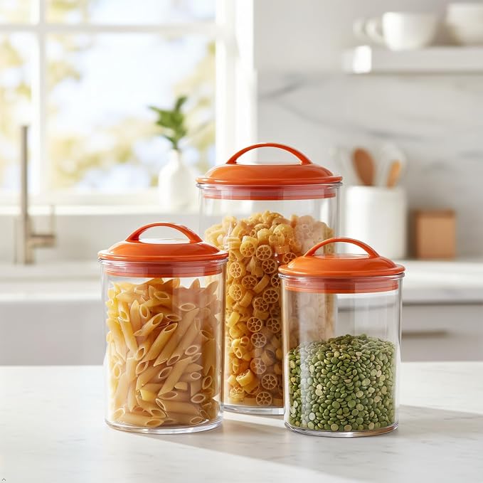 Calypso Basics by Reston Lloyd Acrylic Storage Canisters, Set of 3, Orange - Image 8