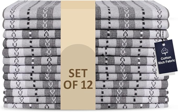 LFH Home Cotton Rich Cloth Salsa Napkin Set of 12 Washable Soft Durable Striped Table Napkins for Dining Wedding, Daily Use Reusable Eco-Friendly Fabric Napkins (18x18)-Grey Thanks Giving by LFHHomePrivateLimited