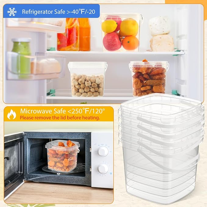 24 Pcs 101 oz Square Deli Containers with Lids and Handles, Clear Plastic Storage Buckets, Stackable Reusable Food Containers for Meal Prep, Snacks, Craft Supplies, Toys, Kitchen, Pantry, Restaurant - Image 4