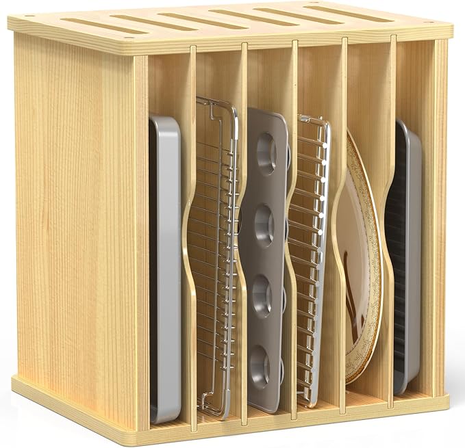 7 Tier Wood Tray Dividers for Cabinets, Cookie Sheet Organizer for Cabinet | Premium Wood, Multiple Sizes, Saving Space, Vertical Tray Dividers for Storing pans, Baking trays, Cutting Board by sandpaint