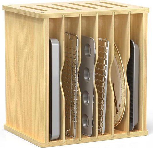 7 Tier Wood Tray Dividers for Cabinets, Cookie Sheet Organizer for Cabinet | Premium Wood, Multiple Sizes, Saving Space, Vertical Tray Dividers for Storing pans, Baking trays, Cutting Board by sandpaint