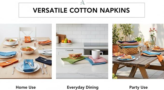 Multicolor Cloth Napkins Set of 12, 100% Pure Cotton Reusable Dinner Napkins, Soft Washable Absorbent Handloom Fabric Napkins for Lunch, Party, Home Kitchen (17" x 17" (Set of 12)) - Image 6