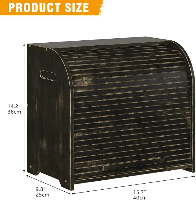 Trironsun Bamboo Roll Top Bread Box for Kitchen Countertop Large Capacity Bread Storage Bin 2 Layer Wooden Bread Storage Organizer Natural Breadbox for Food Storage (Antique Black) - Image 5