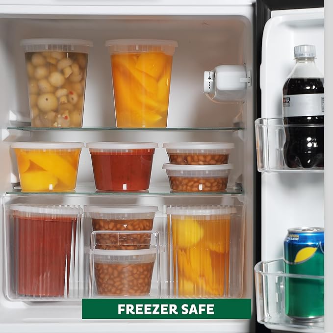 Freshware Food Storage Containers with Lids [8/16/32 oz x 20 each, 60 sets] Deli Containers, Microwave and Freezer Safe, Stackable, Leakproof, BPA Free, Clear - Image 7