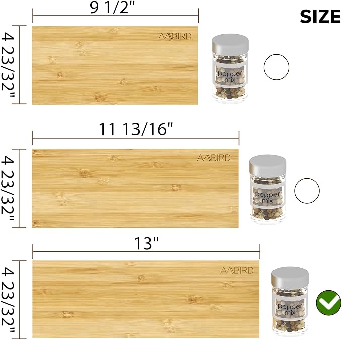 AMBIRD Bamboo Spice Drawer Organizer with Non-slip Mat, 4 Tier Jar Spice Rack Tray 13'',Seasoning Organizer for Kitchen,Cabinet,Drawers,Countertop - Image 7