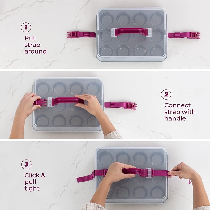 Cupcake Carrier for 24 Cupcakes - Innovative Cupcake Holder includes 2 Cupcake Pans with Lid and Handle - Cupcake Travel Container Carries 12 or 24 Standard-Size Cupcakes for Storage Safely - Image 4