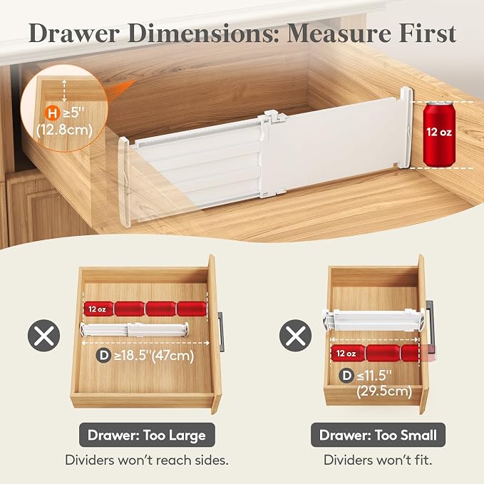 Lifewit 5" Tall Drawer Dividers, Adjustable Deep Drawer Organizer Clothes | 12 Pack 11.5"-18.5" Expandable White Plastic Separators for Dresser, Kitchen, Cabinet, Closet, Office Organization & Storage - Image 3