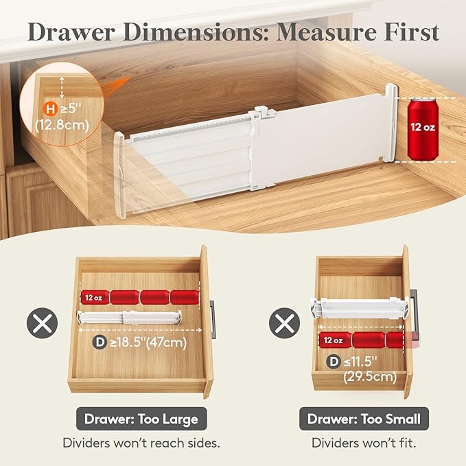 Lifewit 5" Tall Drawer Dividers, Adjustable Deep Drawer Organizer Clothes | 11.5"-18.5" Expandable Plastic Separators for Dresser, Kitchen, Cabinet, Nursery, Office, Socks & Underwear Storage, 6 Pack - Image 6