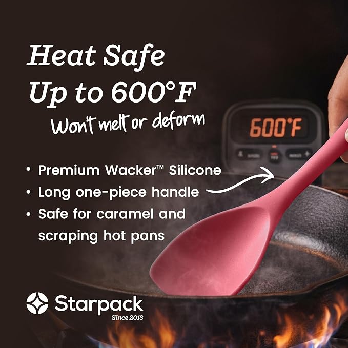 Starpack Like a Boss XL Silicone Cooking Utensils Set (6-Piece, 13.5") - LFGB Certified, 600°F Heat Resistant, BPA-Free - Heavy-Duty Steel Core, Dishwasher Safe - for Nonstick Cookware, Earthy Pink - Image 4