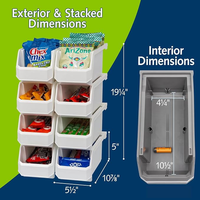 Medium Stackable Plastic Storage Bins, 8-Pack, White | Open-Front Stackable Bins For Garage, Pantry, Closet & Office, 11"L X 5,5"W X 5"H, Nests When Empty, Durable Plastic, - Image 3