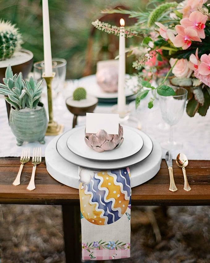 Easter Eggs Cloth Napkins Set of 8, Spring Watercolor Bunny Butterflies Floral Pink Buffalo Plaid Dinner Napkins Cloth Washable, Cocktail Napkins Reusable for Wedding, Party, (20"x20") - Image 6