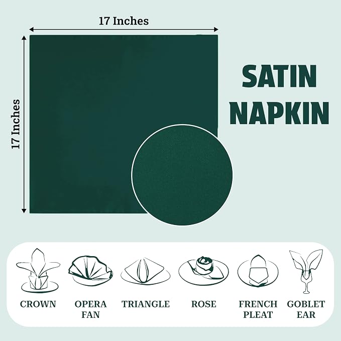 MDS® Pack of 25 Satin Napkins 12 x 12 Inch, Soft Silky Reusable Cloth Dinner Table Napkins for Wedding Décor, Reception, Birthday, Parties, Banquets, Catering, Restaurants & Hotel - Emerald Green - Image 4