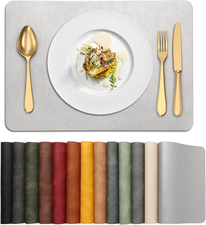 UnivoColors Placemats,Heat Resistant Placemats Set of 8 Washable 12x17 Inch,Waterproof Table Mats,Wipeable Pu Place Mats for Kitchen,Dining Room.Silver. by UnivoColors