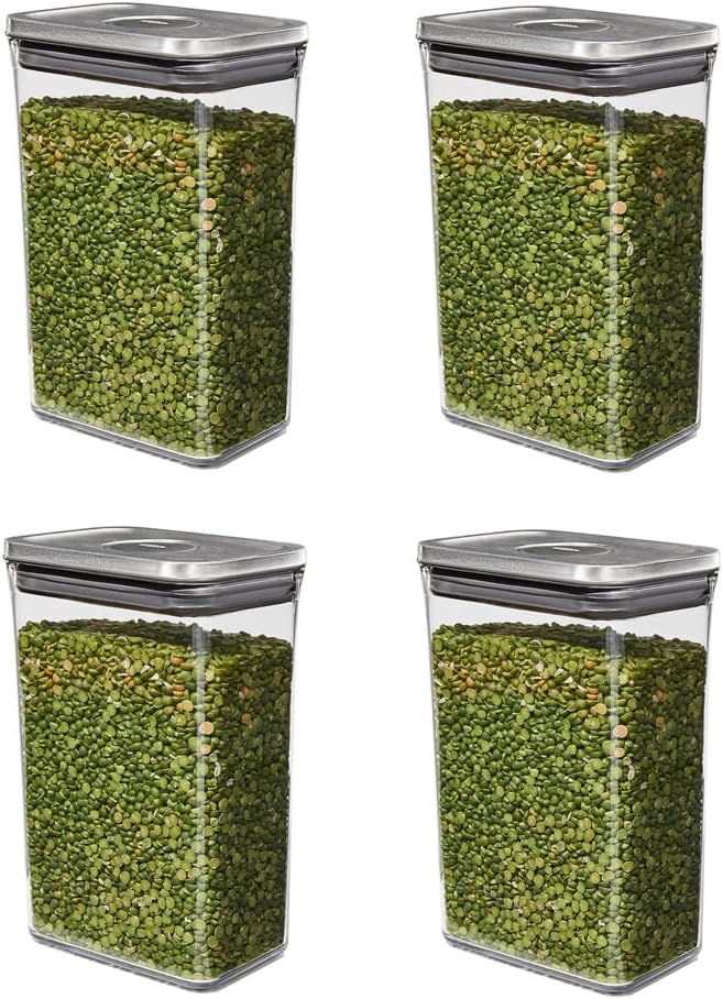 OXO Steel POP Container Medium Rectangle - 2.7 Qt (Pack of 4) Food Storage Containers Airtight for Rice, Pasta & More, Grey by Unknown