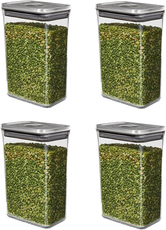 OXO Steel POP Container Medium Rectangle - 2.7 Qt (Pack of 4) Food Storage Containers Airtight for Rice, Pasta & More, Grey by Unknown
