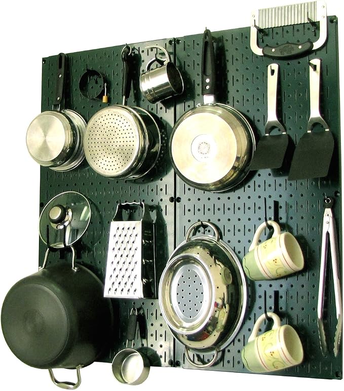 Wall Control Kitchen Pegboard Organizer Pots and Pans Storage Rack Organization Kit with Green Pegboard and Black Accessories by Wall+Control