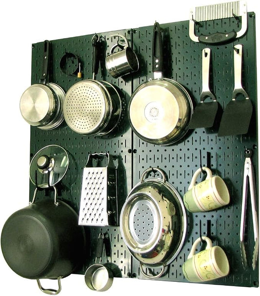 Wall Control Kitchen Pegboard Organizer Pots and Pans Storage Rack Organization Kit with Green Pegboard and Black Accessories by Wall+Control