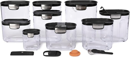ProKeeper+ Airtight Food Storage Container Set – Clear Plastic Flour and Sugar Canister Set with Magnetic Accessories for Kitchen Organization (Black, 13-Piece) by Unknown