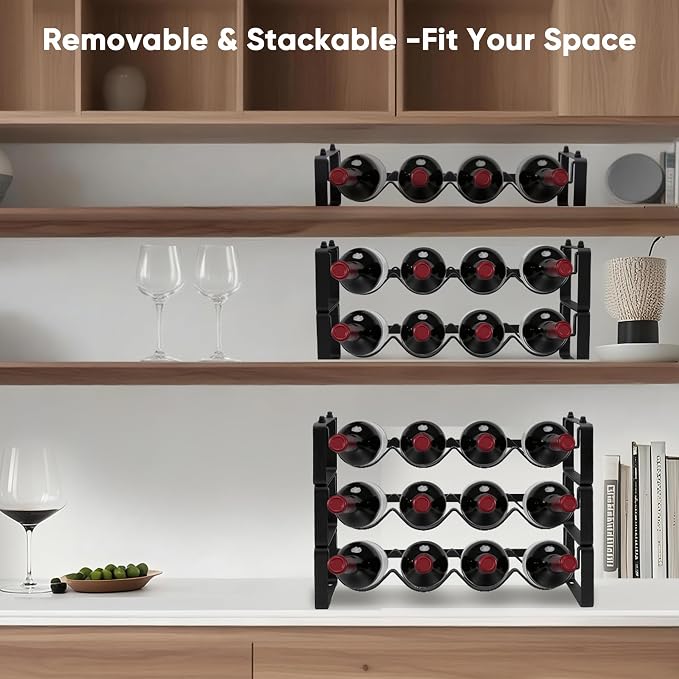 Wine Rack for Countertop – Stackable Freestanding Bottle Organizer for Kitchen, Pantry, Bar Cabinet & Small Spaces – Compact Metal Shelf & Modular Storage Stand (1-Tier) - Image 6