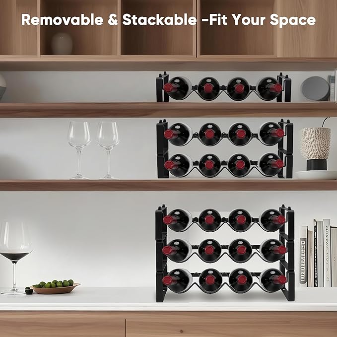 Wine Rack for Countertop – Stackable Freestanding Bottle Organizer for Kitchen, Pantry, Bar Cabinet & Small Spaces – Compact Metal Shelf & Modular Storage Stand (3-Tier) - Image 6