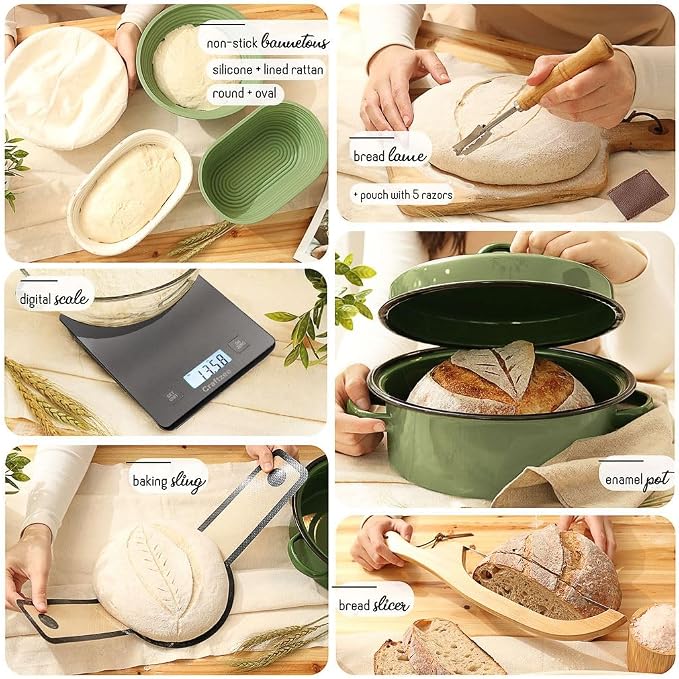 All-Inclusive  Sourdough Starter Kit with Pot, 34 Oz Starter Jar, 4 Banneton Bread Proofing Baskets, Scraper, Scale, Sourdough Bread Baking Supplies, Beginner Guide & Recipes - Image 4