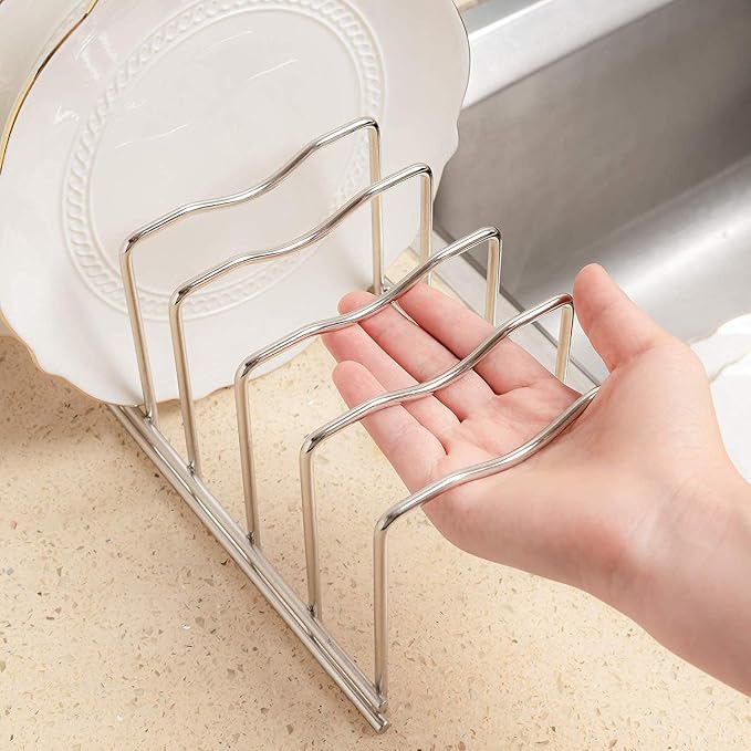 SANNO Dish Drying Rack with Stainless Steel Utensil Holder Large Dish Rack Drainer Lid Organizer Plate Drying Rack, Lid Holder Kitchen Pot Lid Rack Holder - Image 8