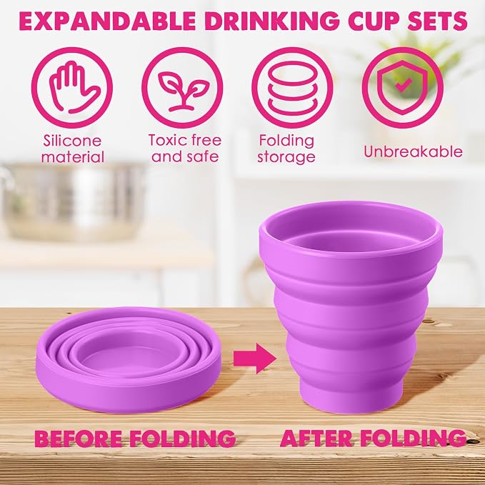 Umigy Silicone Collapsible Cup Without Lids Travel Portable Foldable Cup Colorful Reusable Collapsible Shot Cup Expandable Drinking Cup for Kids Traveling Outdoor Hiking, 12 Colors - Image 5