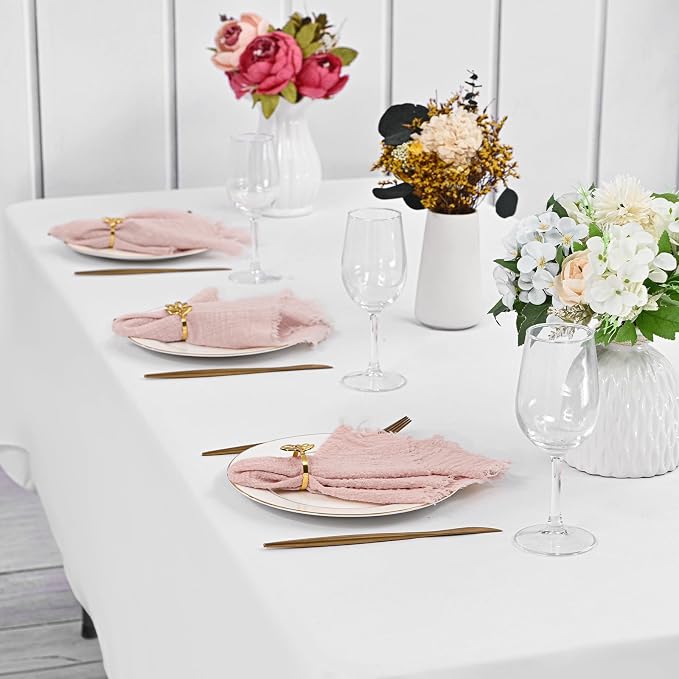 50 Pack Pink Cloth Napkins, 16 x 16 Inch Cotton with Fringe Settings | Handmade washable reusable cotton dinner napkins in bulk for weddings, parties, rustic boho table settings - Image 8