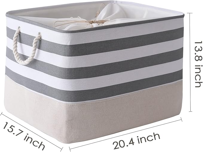 Jumbo Storage Bins Baskets, Sturdy Fabric Organizing Basket W/Handles, Decorative Foldable Storage Baskets for Shelves Closet Nursery Toy (Grey&White Stripes 3 Pack, 20.5Lx15.7Wx13.8H in) - Image 3