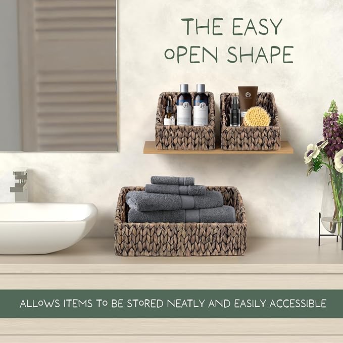 Set of 3 Handwoven Storage Baskets – Decorative Natural Wicker Organizer Bins with Built-in Handles for Bathroom, Kitchen, Pantry, Nursery, Closet, Laundry, Living Room, and Home Use - Image 5