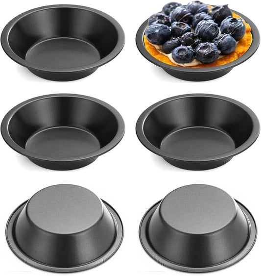 QOTSTEOS 6pack Mini Pie Pans, 12cm Non Stick Round Coating Quiche Baking Moulds, Black Carbon Steel Tart Tin, Small Cake Individual Tart Dishes for Oven Baking Quiche, Bread, Cake, Desserts by QOTSTEOS