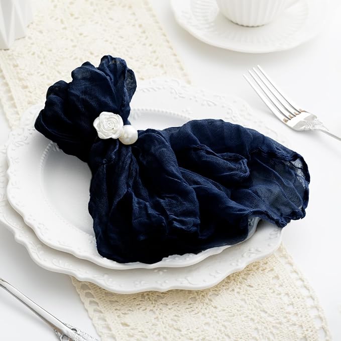 60 Pack Navy Blue Cheesecloth Napkins Washable Set of 60 Navy Blue Cloth Napkins 21x21 Inches Rustic Boho Cotton Gauze Dinner Table Napkins for Wedding Bridal Baby Shower Summer Party Table Decor - Image 2